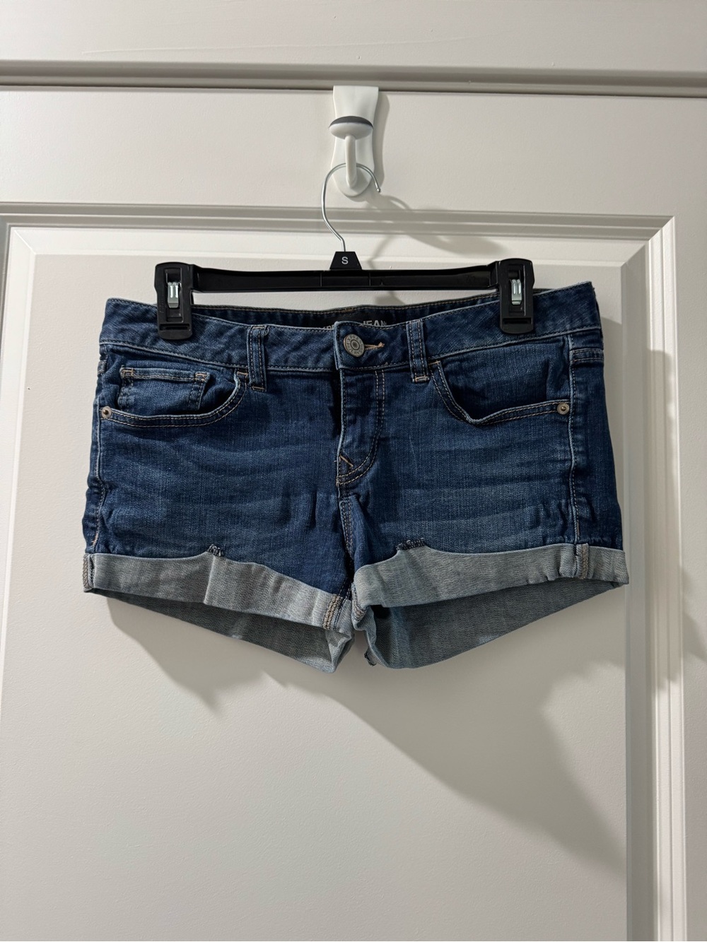 Express Dark Blue Rolled Hem Jean Shorts